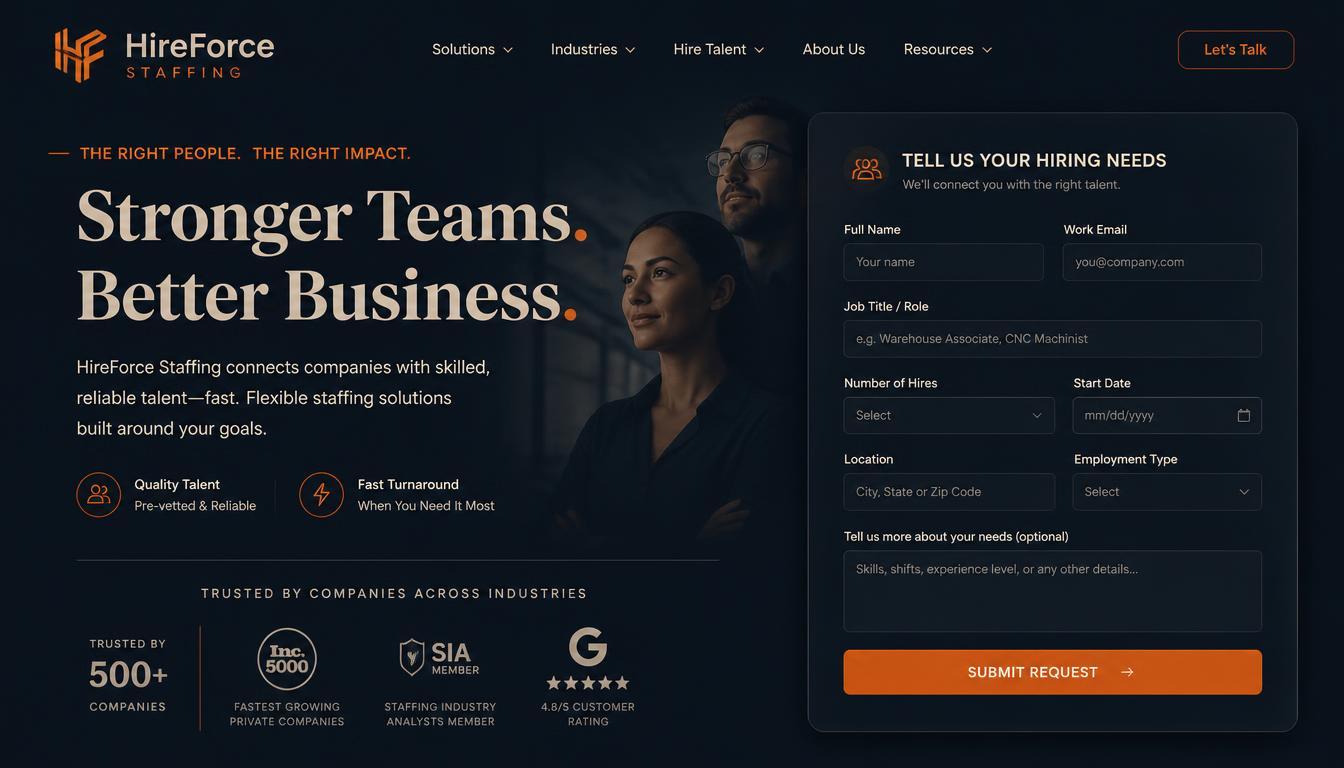 Custom landing page for the staffing agency campaign